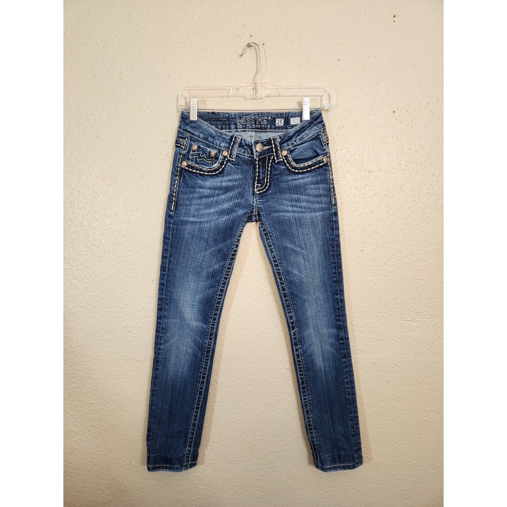 Miss Me Womens 25 Blue Irene Skinny Jeans Embellished Flap Pocket JPD1021SK